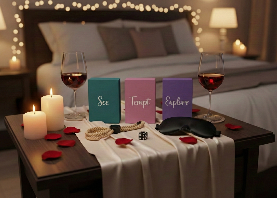 See Tempt & Explore couples card game for adult date night